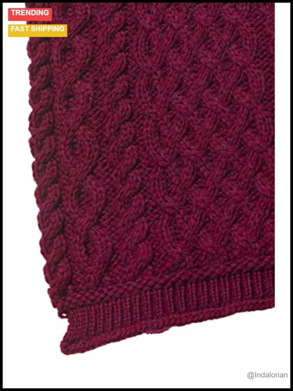 Authentic Aran Knit Wool Scarf Trellis Stitch Cozy Warm Wrap